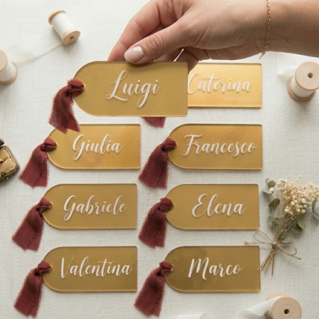 SEGNAPOSTO PLEXIGLASS ORO PERSONALIZZATO
