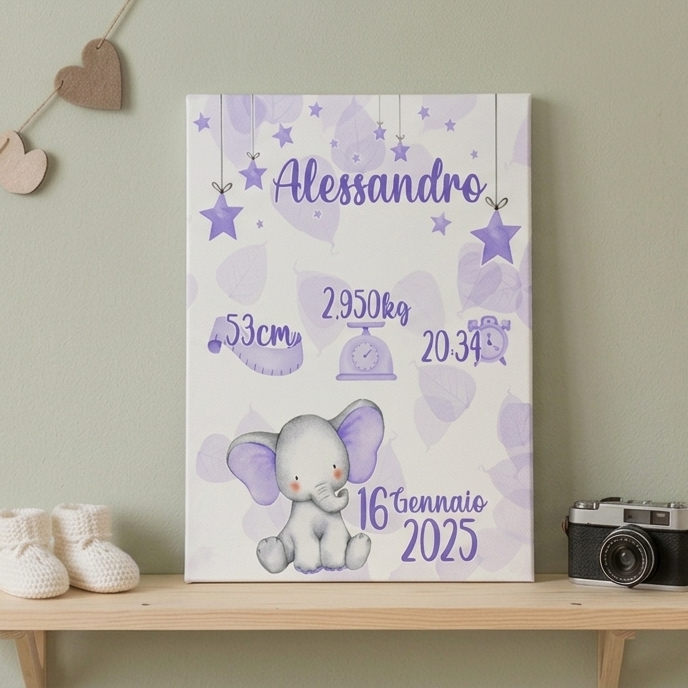 TELA NASCITA  PERSONALIZZATA ELEFANTINO